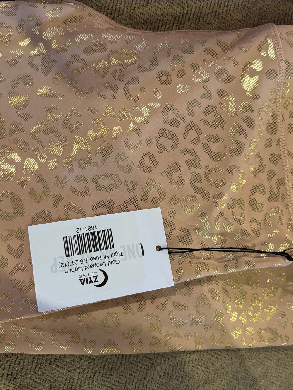 ZYIA Gold Leopard Print on Blush Pink Activewear